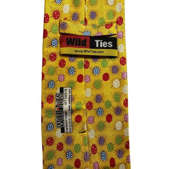 Wild Ties Starburst Easter Eggs Holiday Necktie Yellow 100% Silk - Picture 4 of 7